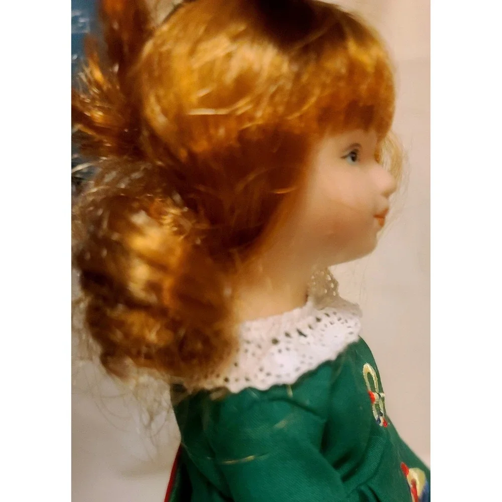 Vintage 90's Porcelain Irish Dancer Doll Red Hair Green Celtic Embroidered Dress